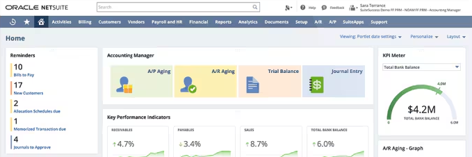 NetSuite dashboard